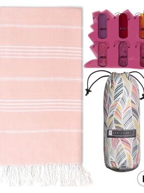 Pink Turkish Cotton Beach Towel with Carry Pouch